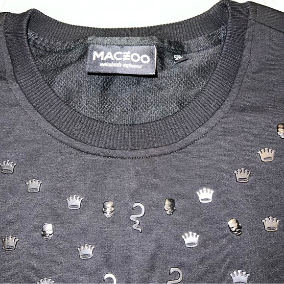 MACEOO Crew Neck Sweatshirt Embroidered Embellished Skull Snake Metal - Picture 2 of 11